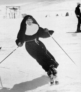 Catholic nun Sister Karolina skiing in the Alps, October 1975Time Machine | Historical Photo