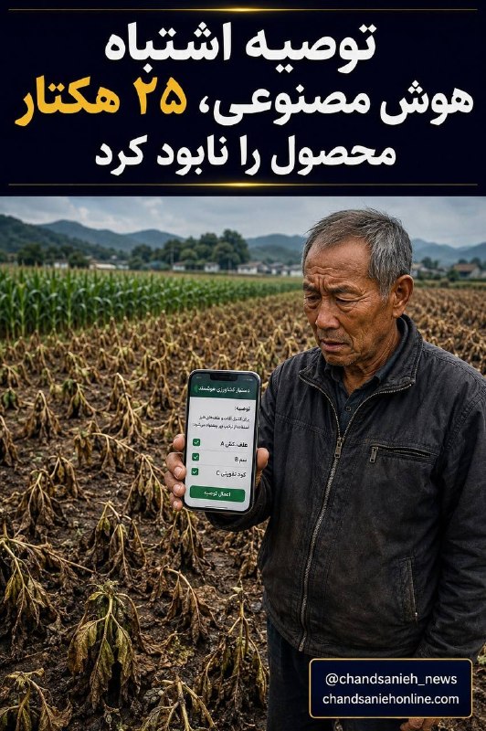 تابناک | Tabnak | مکانیسم ماشه: ‏✅ خسارت سنگین کشاورز چینی بر اثر اعتماد به هوش مصنوعی📌 یک کشاورز ۶۷ ساله چینی با اعتماد به توصیه‌های اشتباه یک سامانه ه