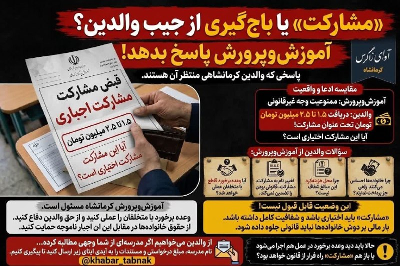 کانال خبری آوای زاگرس: 🔺خطونشان آموزشوپرورش برای مدارس متخلف کرمانشاه 🔹آموزشوپرورش کرمانشاه اعلام کرد با مدارسی که هنگام ثبتنام، وجه غیرقان