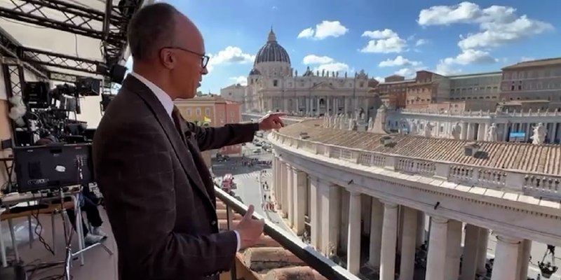 Lester Holt shows NBC News rooftop setup at the Vatican