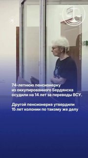 74-летнюю пенсионерку из оккупированного Бердянска осудили на 14 лет за финансирование ВСУ. Ее признали виновной в переводе украинским военным 3 383 рублей«Через мобильное приложение украинского банка, установленное в ее мобильном телефоне, гражданка З. ос