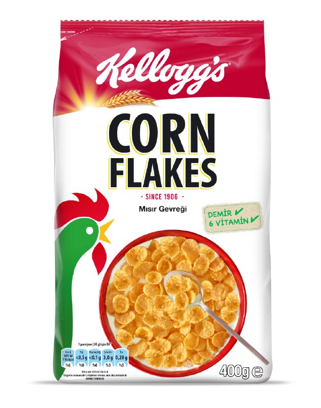Kellogg's Corn Flakes Çıtır Altın Renginde Kahvaltılık Mısır Gevreği 400 Gr,Lif Kaynağı,Demir ve 6 Vitamin içerir,Folik Asit içerir - 400 gr