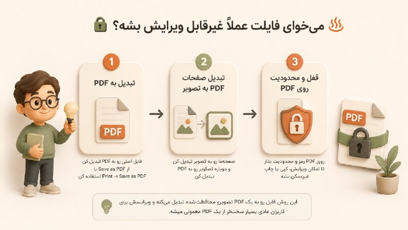کالی لینوکس | Kali linux | ترفند | کامپیوتر | تکنولوژی: 🛡️ می‌خوای فایلت عملاً غیرقابل ویرایش بشه؟ 💡اگه قراره فایل Word، Excel یا PDF رو برای کسی بفرستی و نمی‌خوای متن، جدول یا