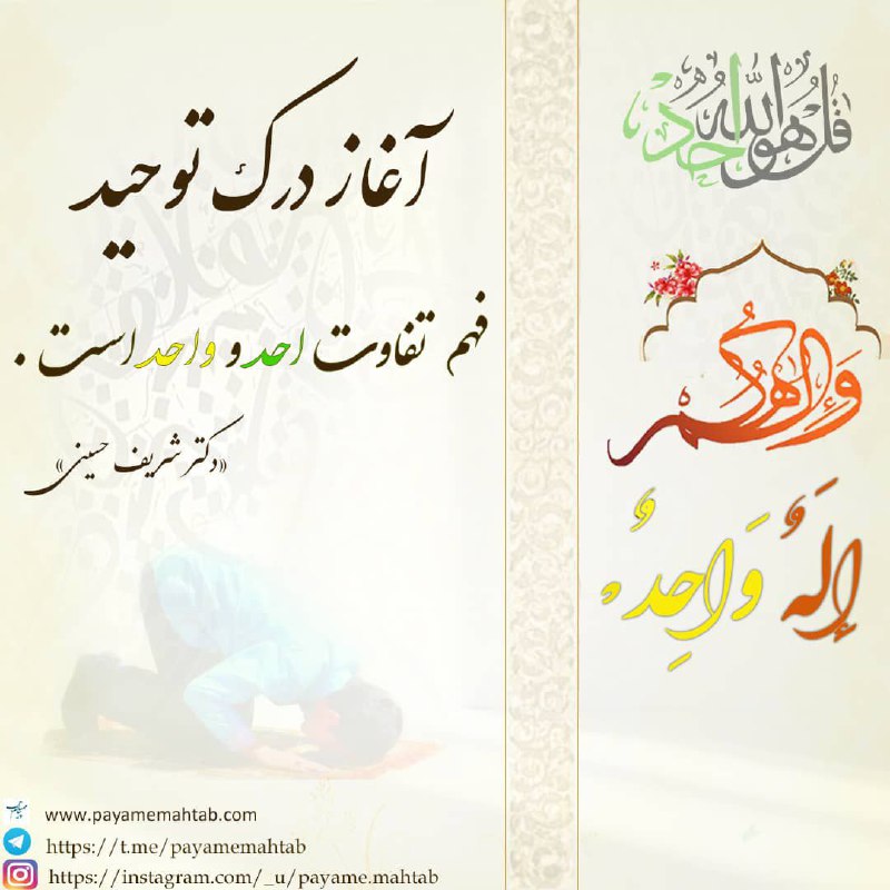 پيام مهتاب: آغاز درک توحید فهم تفاوت احد و واحد است.«دکتر شریف حسینی»@Payamemahtabt.me/Payamemahtabinstagram.com/payame.mahtabhttp:/