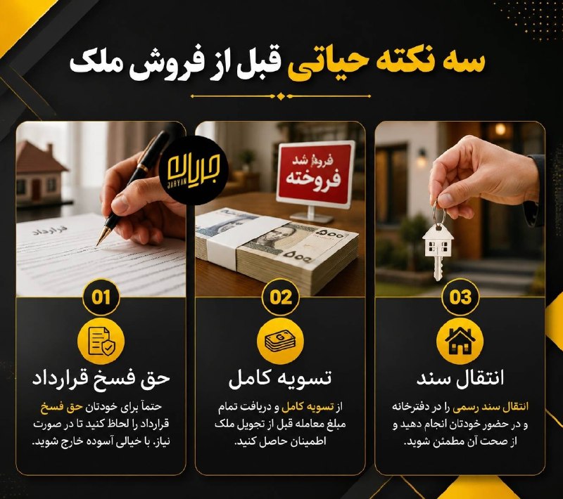 جریان: ‼️سه نکته حیاتی قبل از فروش ملک:#اطلاعات_حقوقی#اینفوگرافیک@Jarian_com