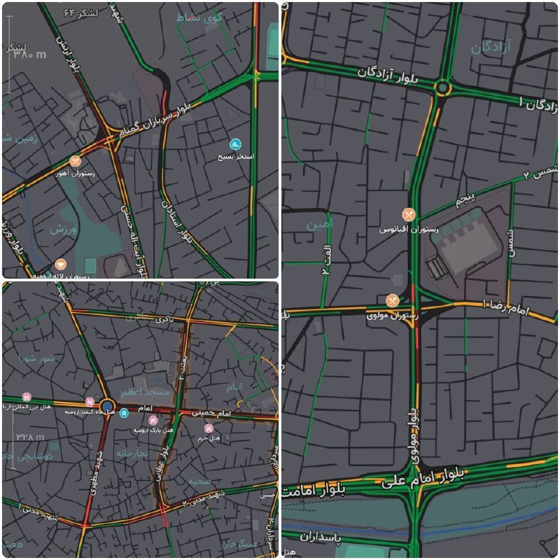 اخبار آذربایجان غربی: ♦️وضعیت ترافیکی ارومیه هم اکنون🚦🔹ترافیک سنگین در بلوارهای سربازان گمنام،شهید مطهری،عطایی،مدنی🔹 ترافیک نیمه سنگین در بلوا