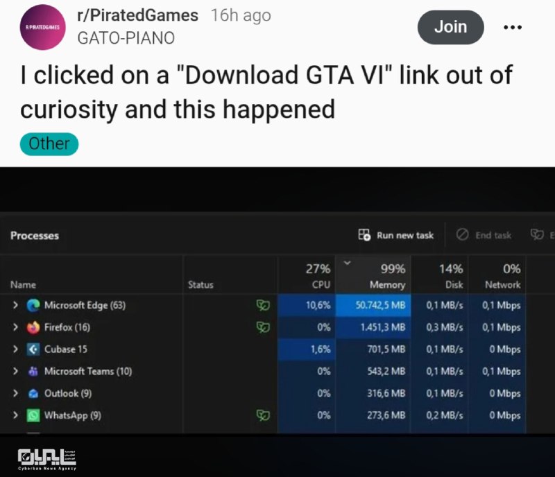 خبرگزاری سایبربان| Cyberbannews: 🔴 کلیک روی لینک جعلی دانلود GTA 6 می‌تواند کامپیوتر را به‌شدت کند کند🔻 لینک‌های جعلی دانلود GTA 6 تنها برای انتشار فایل‌