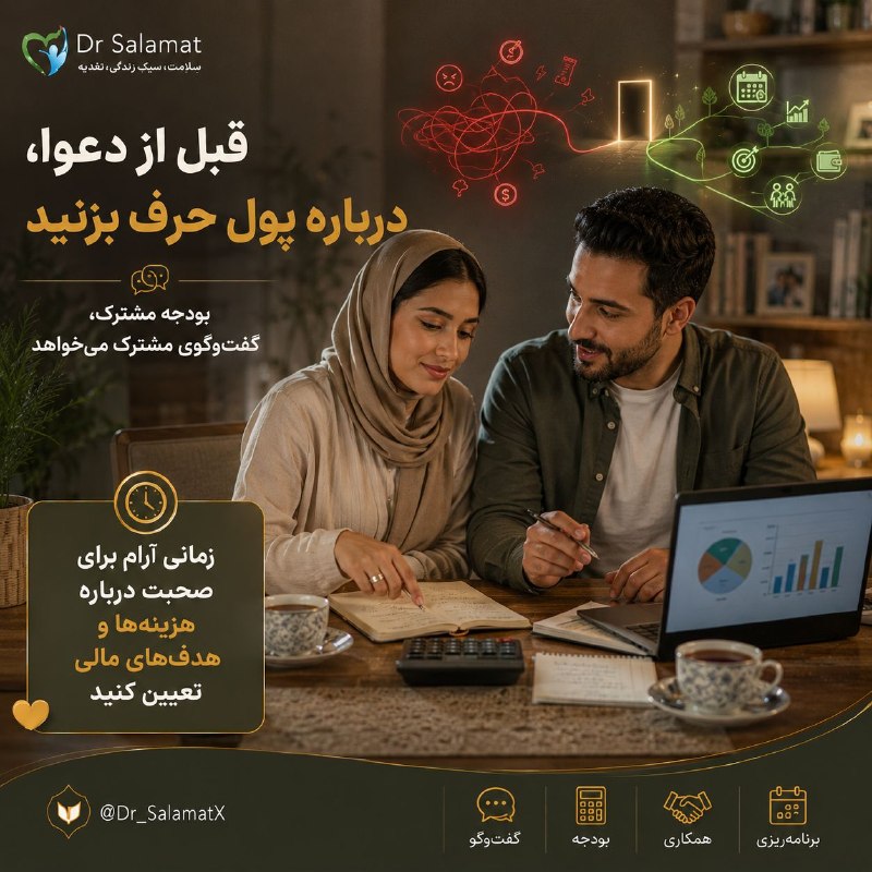 🍎 رسانه دکتر سلامت 🍏: 💰 قبل از اینکه پول تبدیل به دعوا شود، درباره‌اش حرف بزنید💬 مسائل مالی یکی از موضوعاتی هستند که می‌توانند میان زوج‌ها اخت