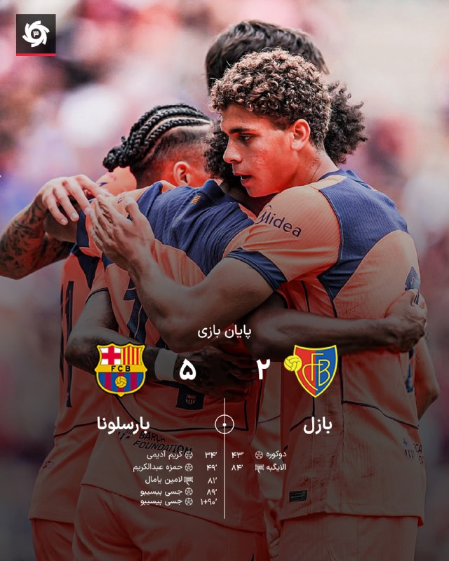 ورزش سه ✔: بازی دوستانه؛ 🇪🇸 ترکیب بارسلونا برابر بازل ⏰ 18:00 🆔 @varzesh3_siteدرخشش پدیده‌های جدید؛🔈 پایان مسابقه - پیروزی پرگل بار