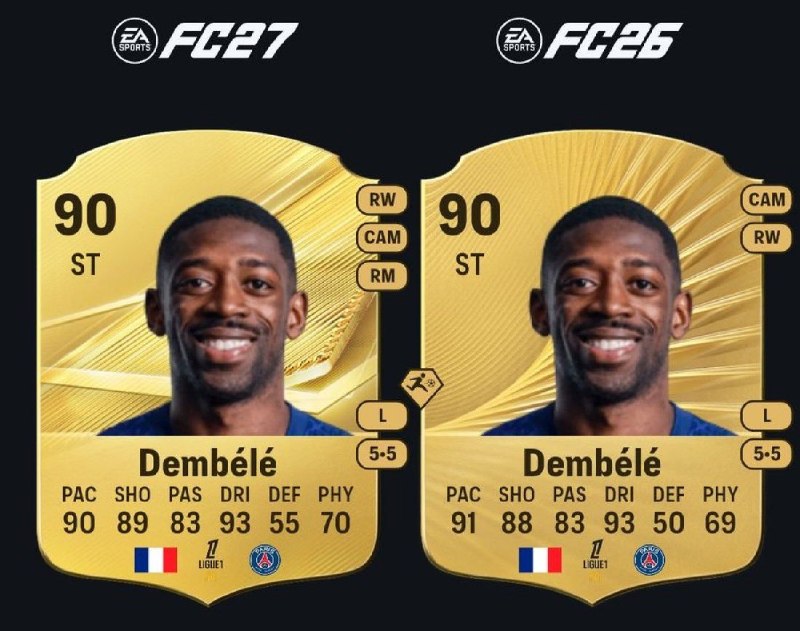 EAFC27 🎮: 📌 برخی از تغییرات ریز در FC27:🇫🇷 Dembele RM 🇳🇱 Van de Ven gained LB 🇫🇷 Mbappe lost LM🇫🇷 Olise gained CAM🇪🇸 Putellas gain