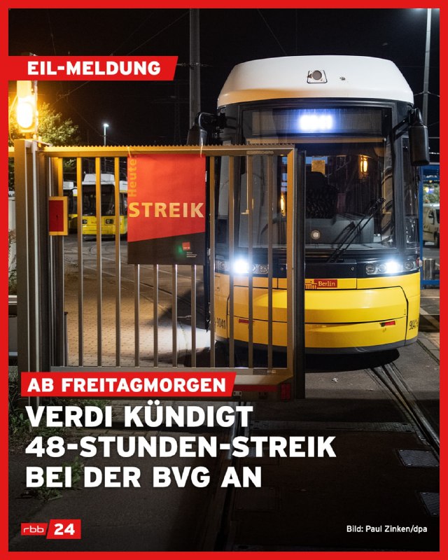 #срочновномер🚇 Профсоюз Verdi объявил общенациональную предупредительную забастовку общественного транспорта на пятницу и частично субботу. В Берлине забастовка затронет оба дня, в Бранденбурге - до 16 транспортных компаний, при этом во многих городах авто