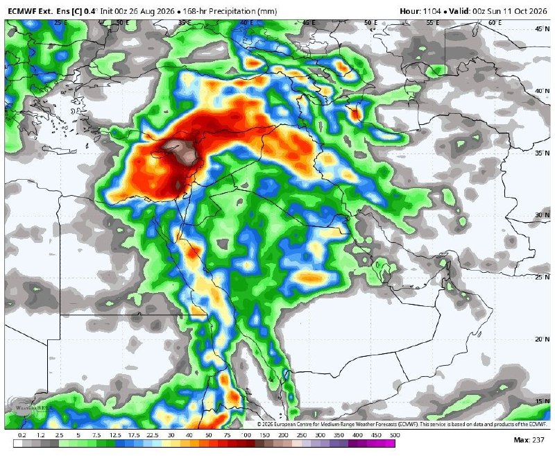 زلزله و هواشناسی کشور🔖: 🔺آپدیت هم اکنون مدل ECMWF. « مجموع بارش 14 مهر منتهی به 19مهر » 🌧 طبق این مدل تجمعی بصورت تدریجی بارش‌ها از نیمه دوم مهر