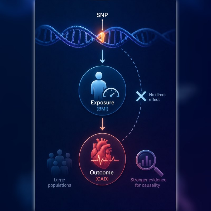 🏅 Genetics A.S 🏅: 📌 متود Mendelian Randomization (MR)🔴 توضیحات ◀️🔴 بعضی وقتا این فرض مطرح میشه که آیا یک چیزی (Exposure) روی یک چیز دیگه