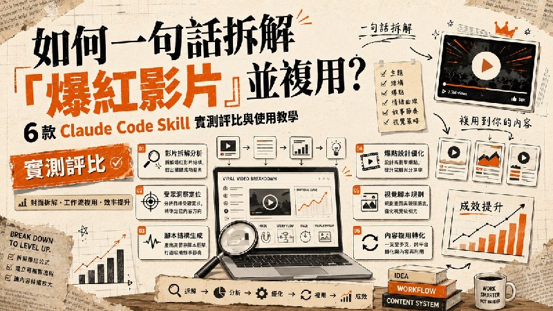 如何一句話拆解「爆紅影片」並複用？6 款 Claude Code Skill 實測評比與使用教學