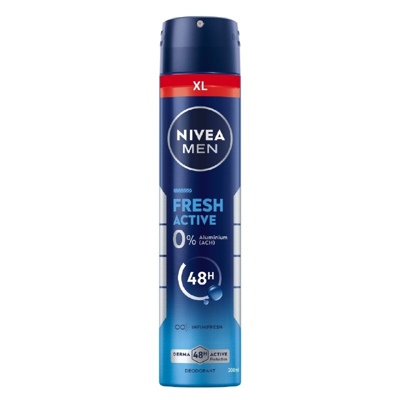 NIVEA MEN Erkek Sprey Deodorant Fresh Active 200ml, Ter Kokusuna 48 Saat Etkili, Erkeksi Koku, Ferahlık,Ekonomik Boy