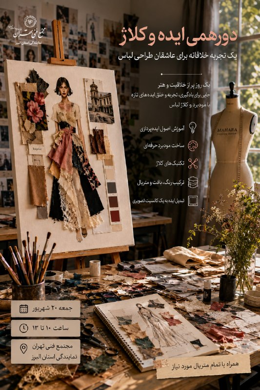 گروه گرافیک مجتمع فنی تهران نمایندگی البرز: 🌿 دورهمی ایده و کلاژ | یک تجربه خلاقانه برای طراحان لباس 🌿گاهی یک تصویر، یک رنگ یا حتی یک تکه پارچه میتونه شروع یک ایده