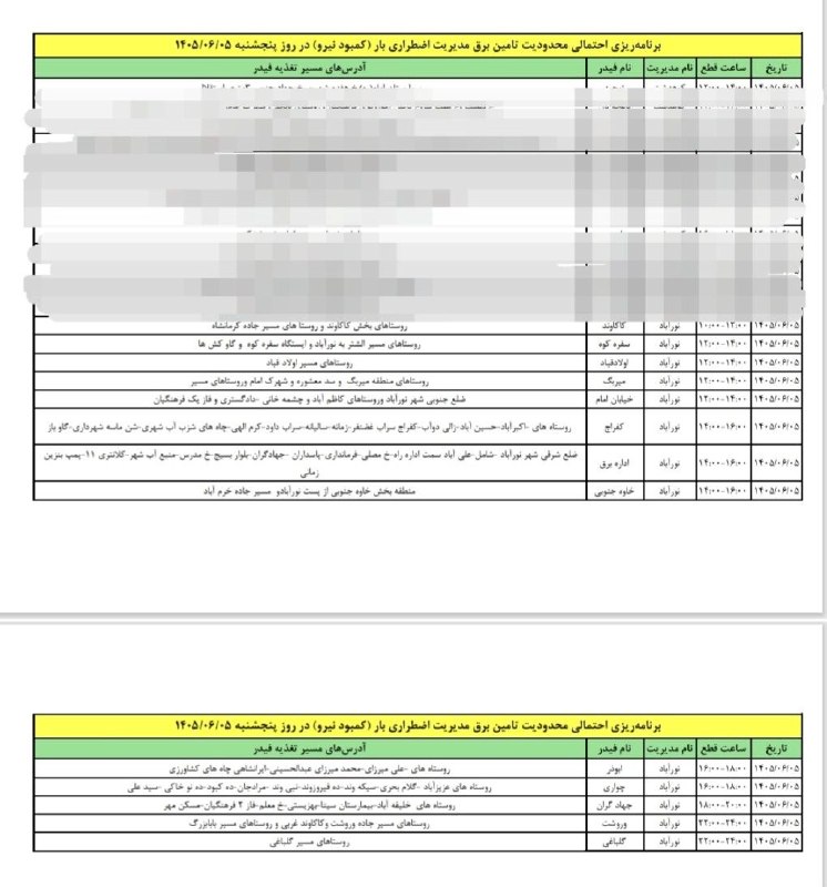عصر دلفان: برنامه ریزی احتمالی محدودیت تامین برق مدیریت اضطراری بار (کمبود نیرو) در روز پنجشنبه شهرستان دلفان ۱۴۰۵/۰۶/۰۵@asredelfan