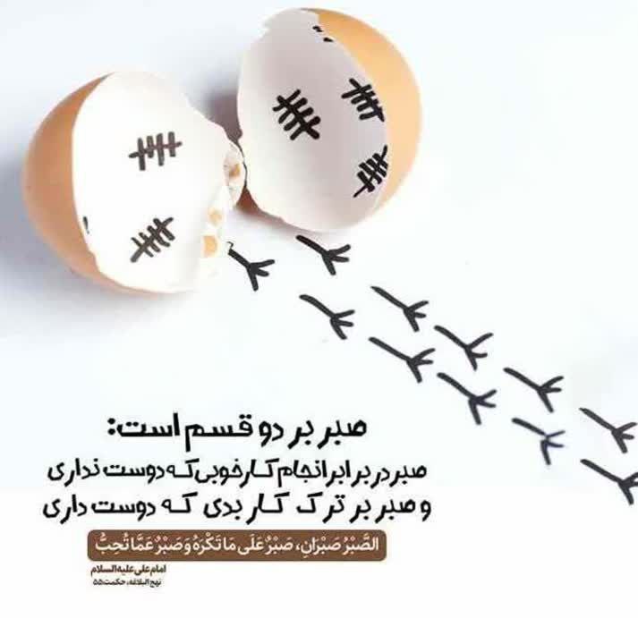 ظهور بسیار نزدیک است: 💠 امیرالمومنین امام على عليه السلام فرمودند:🔹صبر بر دو قسم است:🔸صبر در برابر انجام کار خوبی که دوست نداری و صبر بر ترک ک