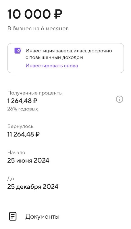 О еженедельных инвестициях Давно не было #20kchallenge. Сейчас не пишу о том, куда направляю доходы, но я не переставал инвестировать. Часть  уходит на займ (был взят для налогового вычета), часть на WB проект, которым, надеюсь, скоро смогу поделиться.Сейчас же хочу показать полученную доходность в рамках займов бизнесу через банк Точка. Напомню: инвестировал только доход, полученный от продаж платёжного браслета. На первом изображении текущие открытые займы. Сейчас обещают ставку до 30%, но буду рассчитывать на 27%. На 2 и 3 завершенные займы, доходность получилась 24-26%.Из минусов, Точка не гарантирует возврат. Это не вклад. Они обещают содействовать и взять на себя все судебные тяжбы. Но по личному опыту, это на очень долгий срок. А ещё я ИП на НПД, поэтому налоги смогу подать только как физическое лицо. Не призываю вас, но пока продолжаю использовать инструмент.Позже планирую рассказать о состоянии портфеля #20kchallenge, а также о доходности всех ценных бумаг, которые собирал с 2020 года.О еженедельных инвестициях Давно не было #20kchallenge. Сейчас не пишу о том, куда направляю доходы, но я не переставал инвестировать. Часть  уходит на займ (был взят для налогового вычета), часть на WB проект, которым, надеюсь, скоро смогу поделиться.Сейчас же хочу показать полученную доходность в рамках займов бизнесу через банк Точка. Напомню: инвестировал только доход, полученный от продаж платёжного браслета. На первом изображении текущие открытые займы. Сейчас обещают ставку до 30%, но буду рассчитывать на 27%. На 2 и 3 завершенные займы, доходность получилась 24-26%.Из минусов, Точка не гарантирует возврат. Это не вклад. Они обещают содействовать и взять на себя все судебные тяжбы. Но по личному опыту, это на очень долгий срок. А ещё я ИП на НПД, поэтому налоги смогу подать только как физическое лицо. Не призываю вас, но пока продолжаю использовать инструмент.Позже планирую рассказать о состоянии портфеля #20kchallenge, а также о доходности всех ценных бумаг, которые собирал с 2020 года.