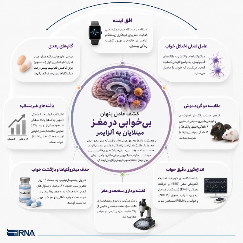 📋מידע IRNA, חוקרים גילו על ידי חקר עכברים שתאי מוח תימניים (מיקרוגליה) הם הגורם העיקרי להפרעת שינה במחלת א…