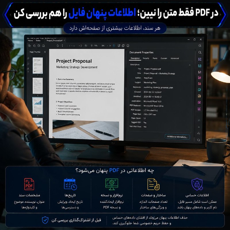 زیر آبی | ترفند و تکنولوژی: 📄 در PDF فقط متن را نبین؛ اطلاعات پنهان فایل را هم بررسی کن🚨بسیاری از افراد PDF را فقط به‌عنوان یک صفحه قابل خواندن می‌ب