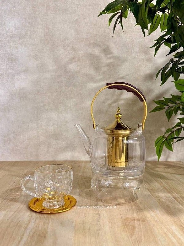 Kangarooshop: ⭐ قوری پیرکس طلایی دسته چوبی ⭐