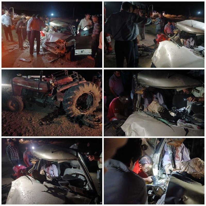 قدمگاه: 🔺️ برخورد پراید با تراکتور در محور آق‌بلاغ سادات ۵ مصدوم بر جای گذاشت🔹برخورد یک دستگاه سواری پراید با تراکتور در جاده رو
