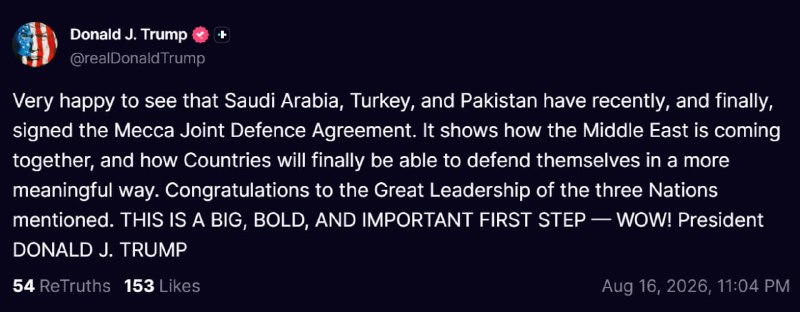 اخبار خبر جنگ ایران اسرائیل: 🇺🇸 دونالد ترامپ، رئیس جمهور آمریکا، از طریق شبکه Truth Social:بسیار خوشحالم که عربستان سعودی، ترکیه و پاکستان اخیراً و س