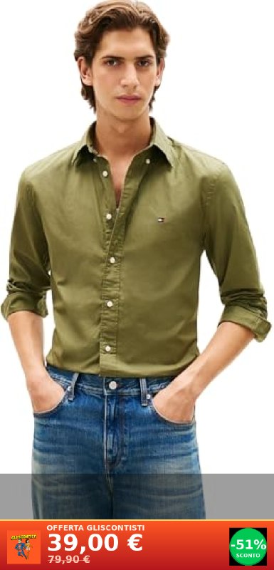 TOMMY HILFIGER UOMO CAMICIA FLEX POPLIN SOLID REGULAR FIT