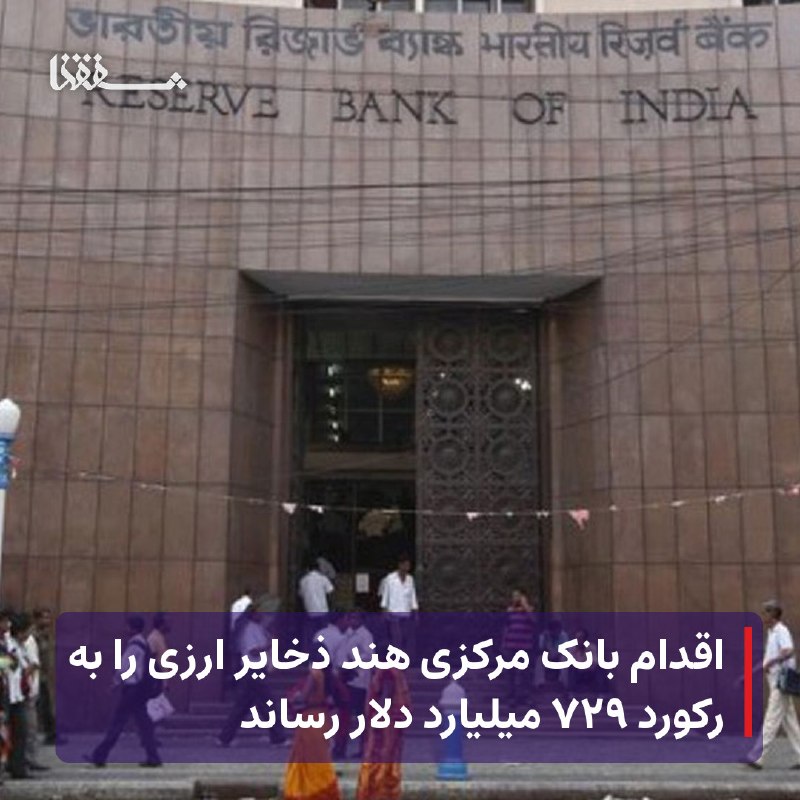 خبرگزاری بین المللی شفقنا: 🔴 اقدام بانک مرکزی هند ذخایر ارزی را به رکورد ۷۲۹ میلیارد دلار رساند⬅️ ذخایر ارزی هند در پی افزایش ورود دلار پس از اجرای