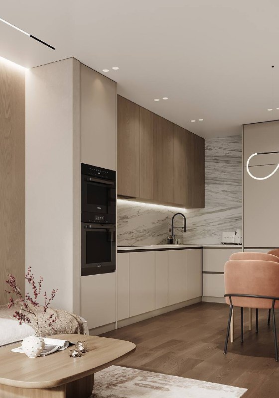 Интерьер квартиры в современном стиле с нейтральной цветовой палитрой. Мягкие текстуры, элегантные линии и стильные акценты, создающие атмосферу уюта. - изображение 5 - интерьер, квартиры, современном