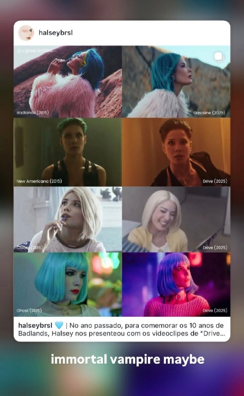Halsey | هالزی: استوری جدید هالزی در اینستاگرام از مقایسه هالزی در زمان انتشار Badlands و پروژه ده‌ سالگی این آلبوم توسط یک فن‌پیج ✨️احت