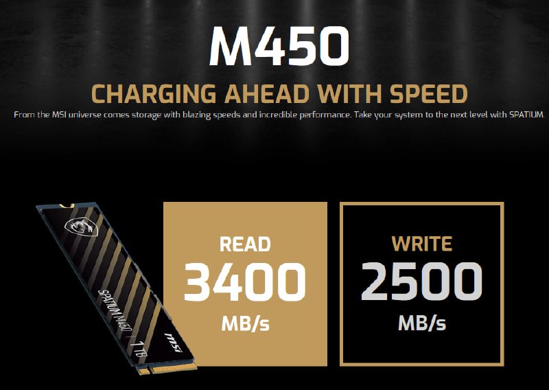 MSI FARSI: حافظه اس اس دی MSI SPATIUM M450 V1 خوش قیمت و سریع 💥سرعت خواندن : 3400 MB/S💥سرعت نوشتن : 2500 MB/S💥رابط : Gen 4💥ساخت تای