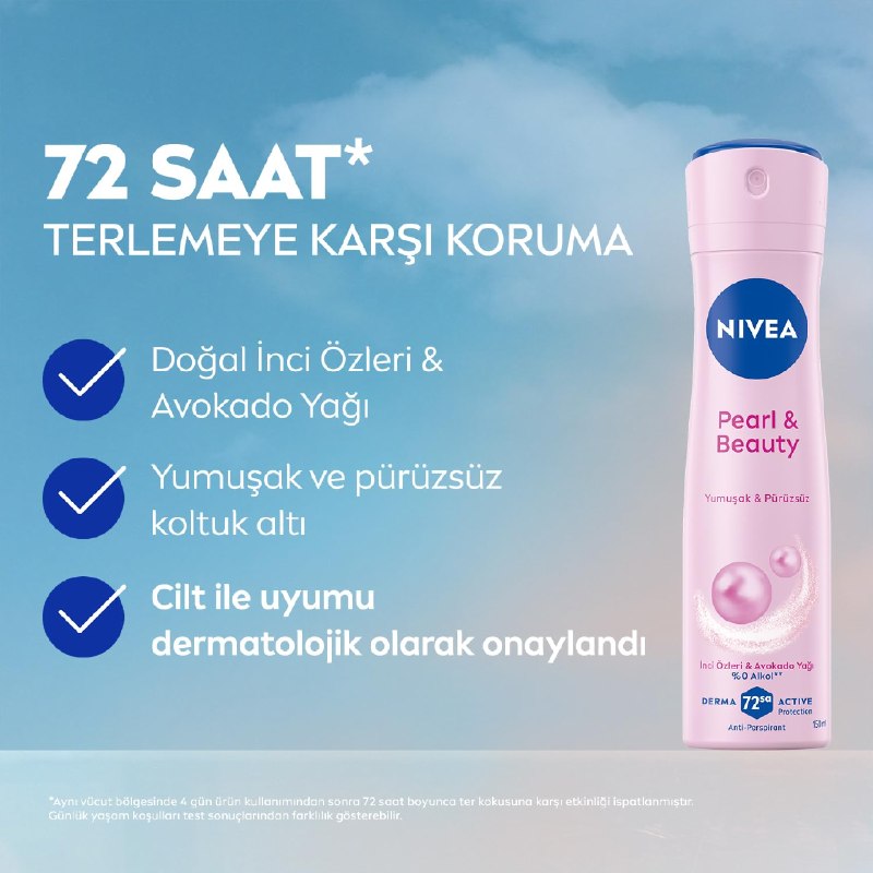 NIVEA Kadın Sprey Deodorant Pearl&Beauty 150 ml,72 Saat Terlemeye Karşı Anti Perspirant Koruma,Doğal İnci Özleri ve Avokado Yağı,Yumuşak,Pürüzsüz Koltuk Altı,Alkol İçermez
