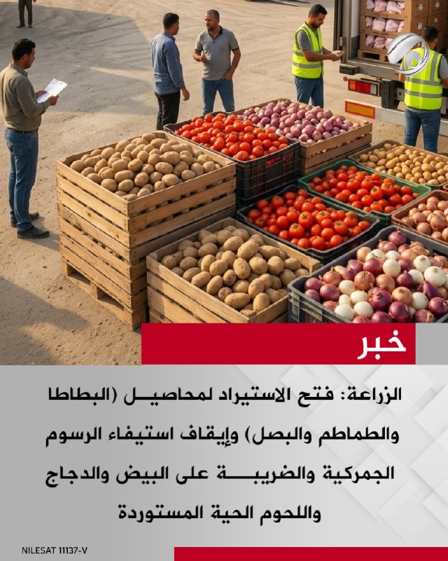 الزراعة: فتح الاستيراد لمحاصيل (البطاطا والطماطم والبصل) وإيقاف استيفاء الرسوم الجمركية والضريبة على البيض…
