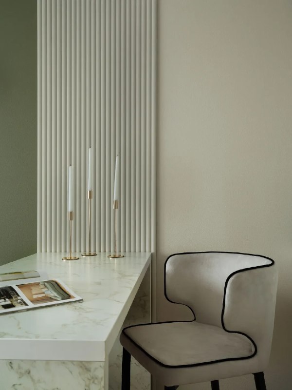 Красивый интерьер студии. Выполнен в спокойной и трендовой палитре, состоящей из оливковых и тёплых бежевых оттенков. Для создания тактильного эффе... - изображение 8 - красивый, интерьер, студии