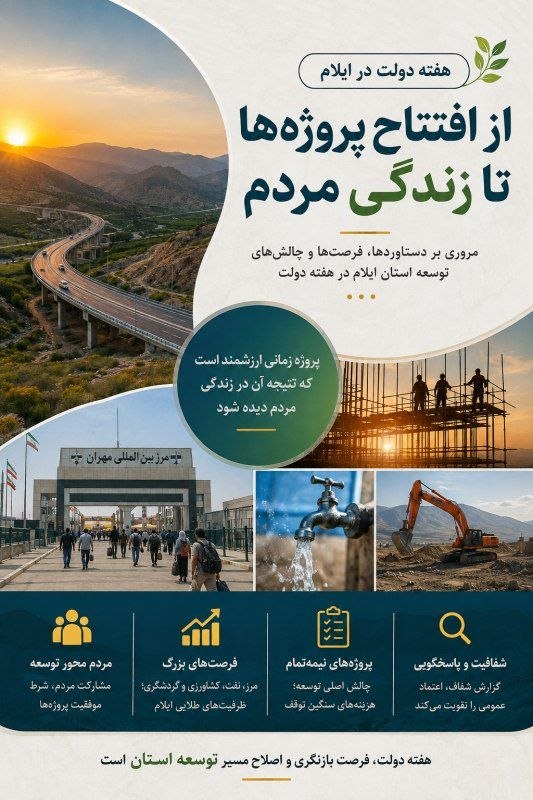 ایلام بیدار: 💢هفته دولت درایلام؛ فرصت اصلاح مسیر توسعه🔹 هفته دولت در تقویم جمهوری اسلامی ایران، یادآور ایثار، سادهزیستی و خدمتگزاری