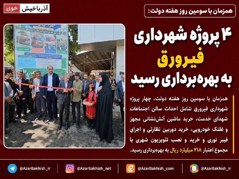 آذرباخیش: ۱۲۴ پروژه شهرداری فیرورق به بهرهبرداری رسید🔹همزمان با سومین روز هفته دولت، چهار پروژه شهرداری فیرورق شامل احداث سالن اج