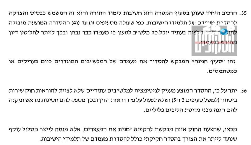 🇮🇱 יועמשית ועחוב נגד חוק המעצרים: מייצר מסלול עוקף לחוק הגיוס ונותן לגיטימציה לא להתגייס.