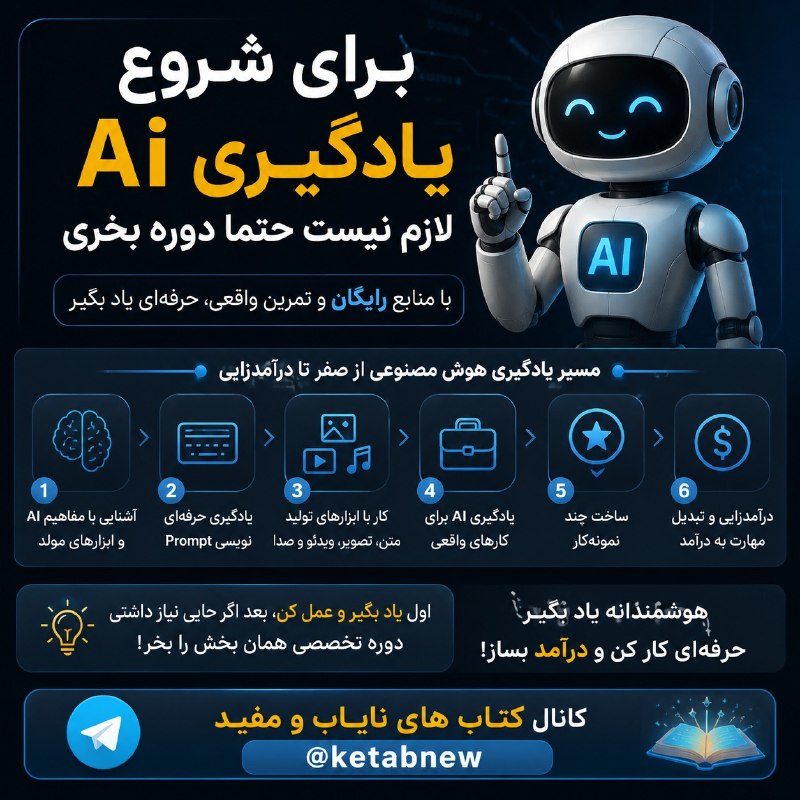 کتاب های نایاب و مفید: 📺 برای شروع یادگیری Ai لازم نیست حتماً دوره بخری ؛ این ویدیو هارو دنبال کن! 📰گاهی برای یادگیری یک مهارت تخصصی، لازم نیست