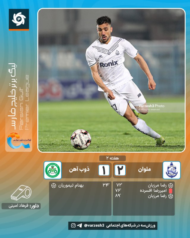 ورزش سه ✔: 🔥دبل با ضربه دیدنی؛ ⚪️⚽️ گل دوم ملوان توسط رضا مرزبان در دقیقه 89 ملوان 2 - ذوبآهن 1 🆔 @varzesh3تعویض طلایی مازیار ورق