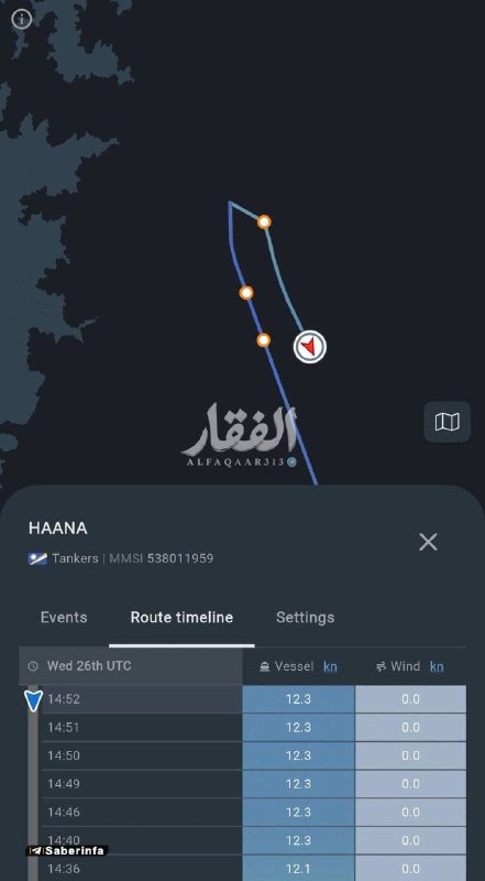 کانال رسمی صابرین نیوز: ✅ یک نفتکش هندی به نام «HAANA» لحظاتی پیش قصد داشت تا از مسیر جنوبی تنگهٔ هرمز موسوم به کریدور عمان عبور کند اما با هشد