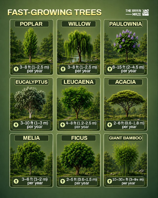 Some trees can grow surprisingly fast, adding several feet of height every year under the right conditions.