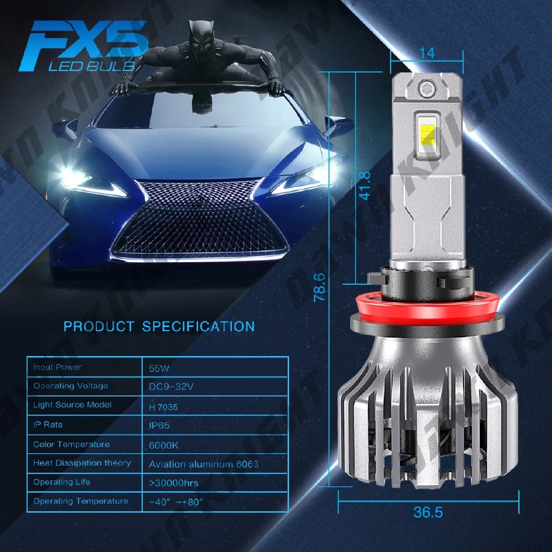 DAWNKNIGHT FX5 110 Вт H7 H4 H1 лампа светодиодная для авто автомобиля 2 шт 7035 Чип 6000K H11 HB3 90 2