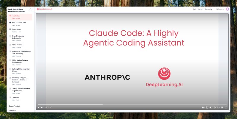 Anthropic 和吴恩达公司一起出的 Claude Code 教程可以搭配前几天的 Claude Code 最佳实践一起食用，详细的内容有：协调多个 Claude 子 Agent 同时处理代码库的不同部分在 GitHub 问题中标记 Claude，并让它自主创建、审查和合并拉取请求将杂乱的 Jupyter 笔记本转变为干净、可用于生产的仪表板使用 Playwright 等 MCP 工具，这样 Claude 就能发现你的 UI 出了什么问题，并自主修复它课程地址：