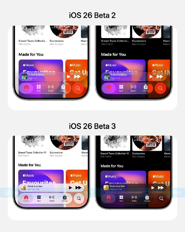 昨晚 iOS 26 beta 3 版本更新后界面上的液态玻璃被加上了很重的背景色，现在看起来更像磨砂玻璃#iOS#