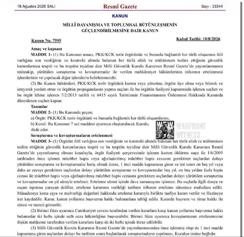 ️🇹🇷🇹🇷 טיוטת החקיקה אושרה על ידי נשיא טורקיה ארדואן ופורסמה בעיתון הרשמי, ונכנסה לתוקף.